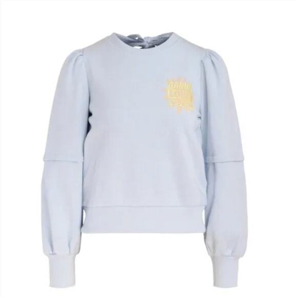 GANNI $215 Isoli Open Back Puff Shoulder Sweatshirt In Blue - Picture 1 of 12